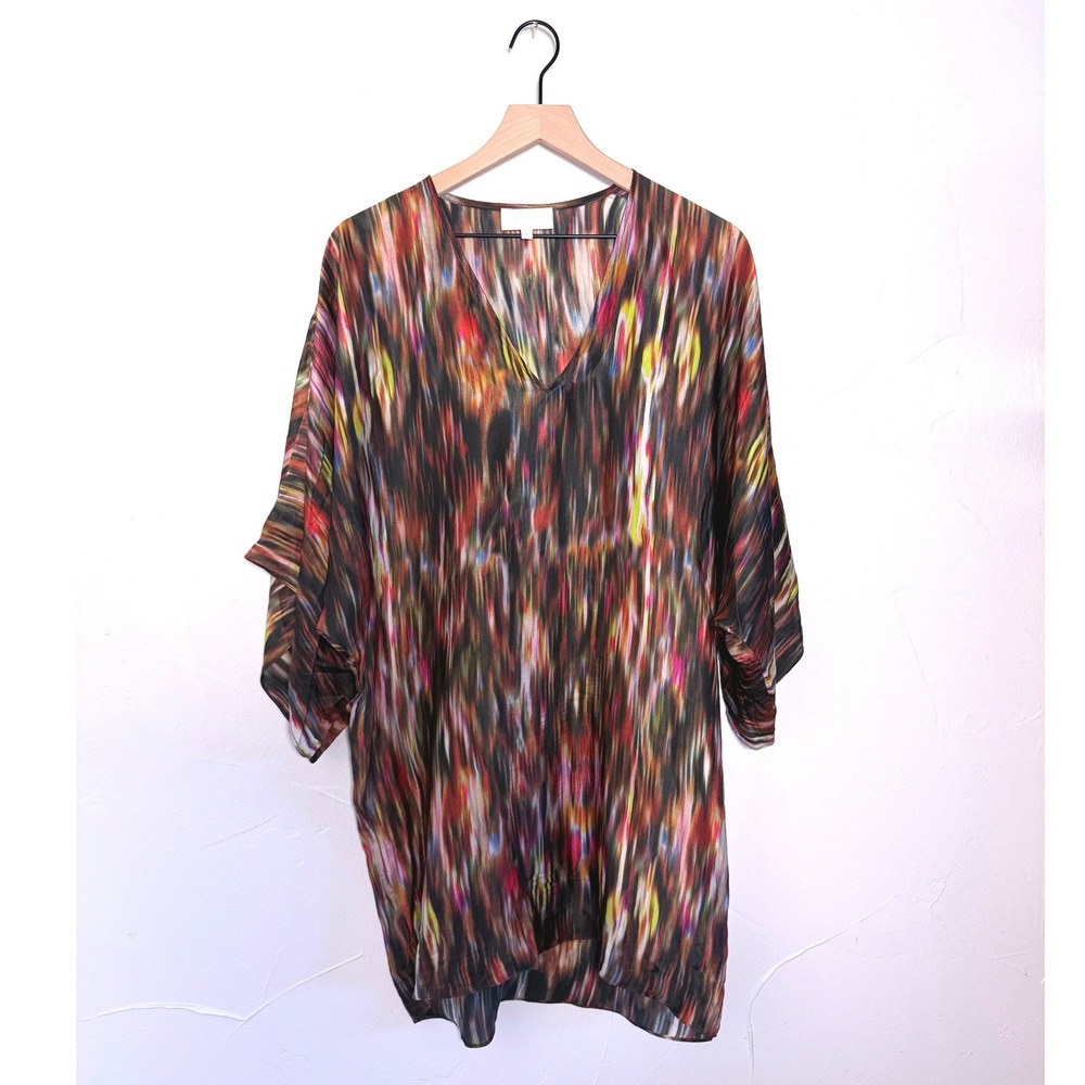 Alexis Rainbow Smudge 100% Silk Kaftan Tunic Top Multicolor Made USA